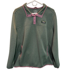 LL Bean Sweatshirt Womens 2X Plus Green Airlight Knit Pullover 1/4 Snap Ribbed